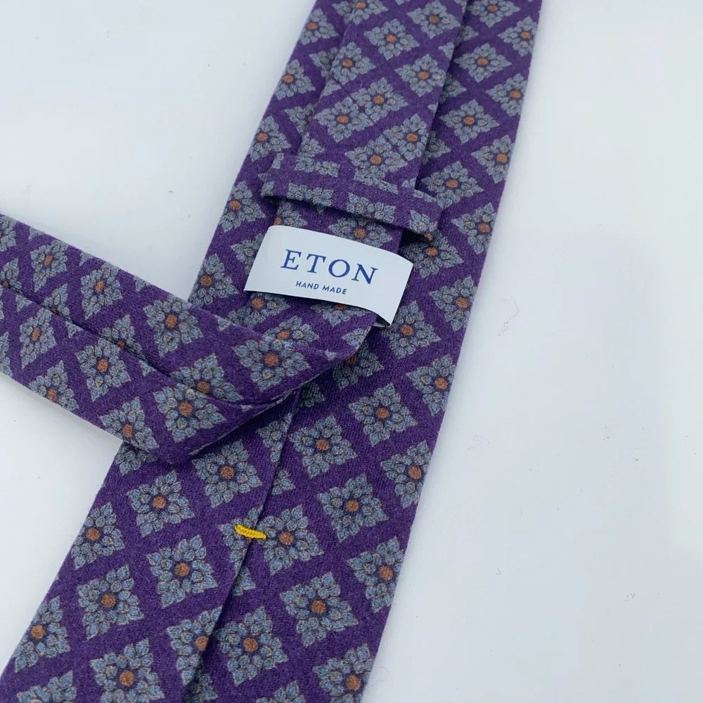Eton Tie Mens One Size Purple‎ Blue Floral Classic Luxury Necktie Italy Made